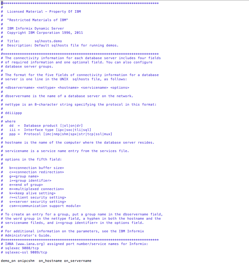 Informix Database sqlhosts config file